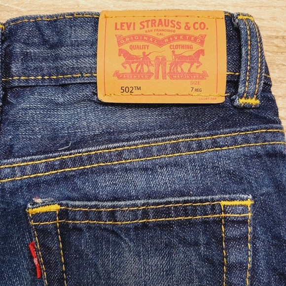 Levi's Distressed 502 Regular Taper Denim Jeans Unisex Kids 7 - Picture 3 of 10